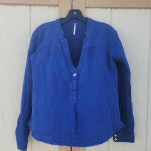 Free People Changing Horizons Sapphire Blue Pullover Shirt Small Coastal Beachy